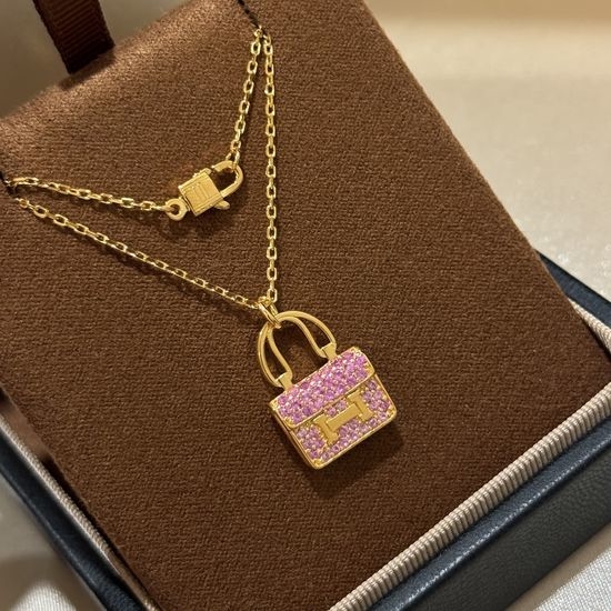 Hermes Full Diamond Bag Shape Pendant Necklace