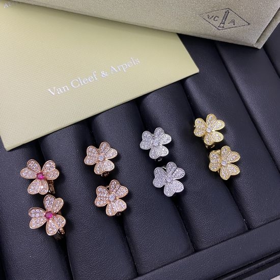 Van Cleef & Arpels VCA Three Flower Full Diamond Earrings