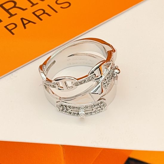 Hermes Silver Three Ring Diamond Ring