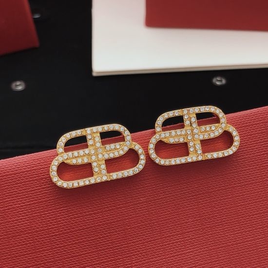 Balenciaga Brass Double Letter Stud Earrings