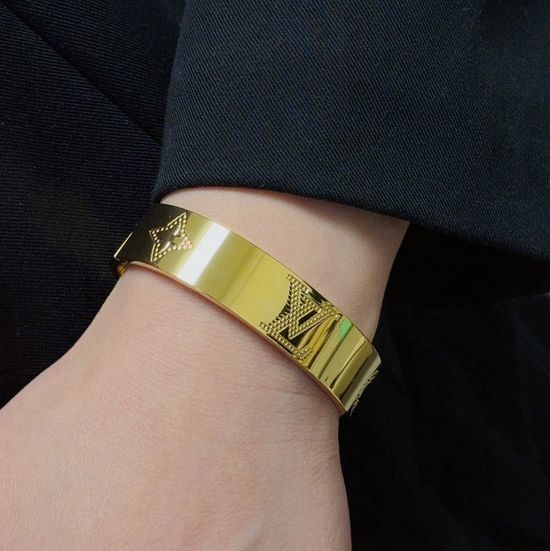 Louis Vuitton LV Vintage Engraved Wide Bangle Elegant Style