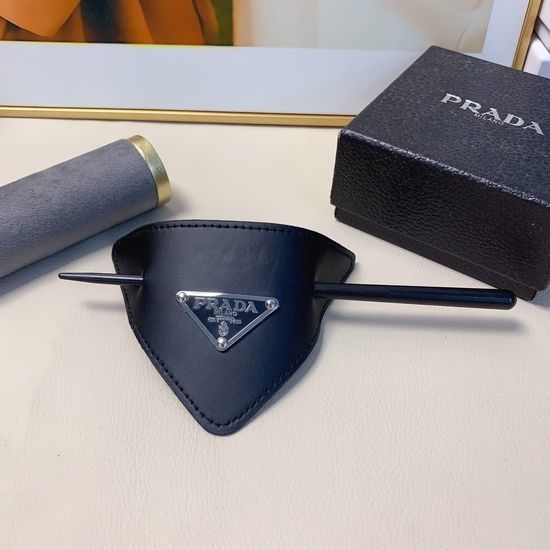 Prada Leather Triangle Hair Clip Accessory