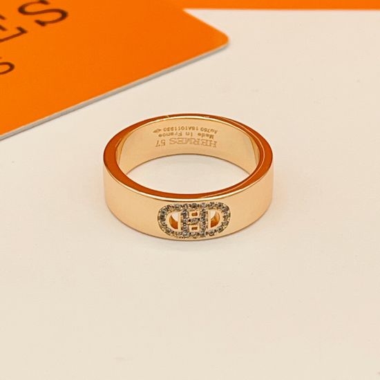 Hermes Polished Diamond Inlaid H Ring