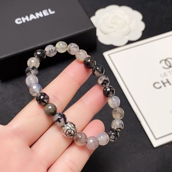 Chanel Natural Agate Beaded Stretch Bracelet