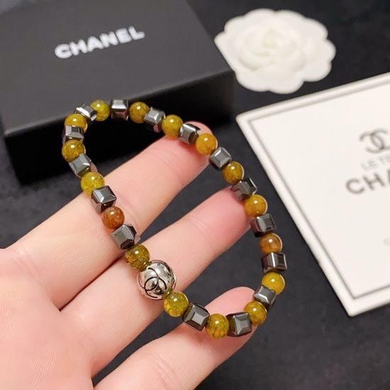 Chanel Hematite Yellow Agate Beaded Bracelet