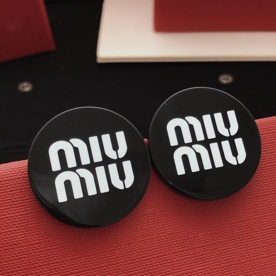 Miu Miu Round Black Brass Stud Earrings
