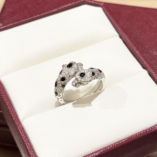 Cartier Full Diamond Double Leopard Silver Ring