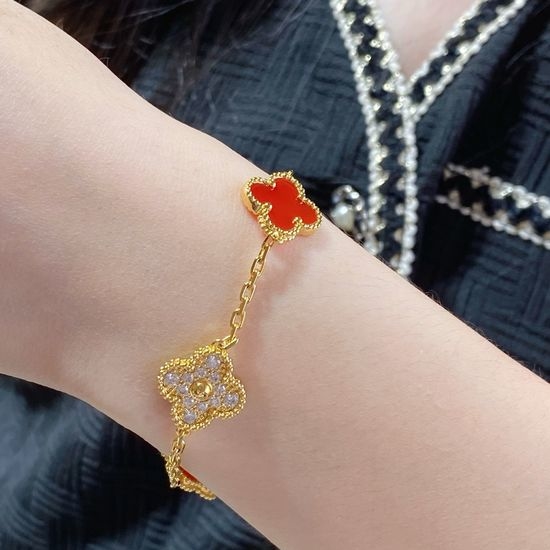 Van Cleef & Arpels VCA Gold-Plated Diamond Four-Leaf Clover Bracelet
