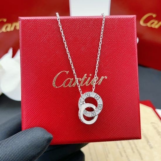 Cartier Cartier Double-ring Diamond Silver Necklace