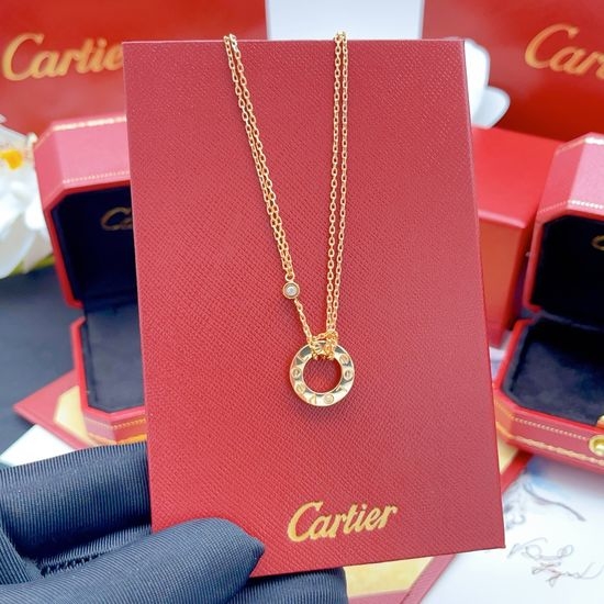 Cartier Rose Gold Layered Cubic Zirconia Pendant Necklace