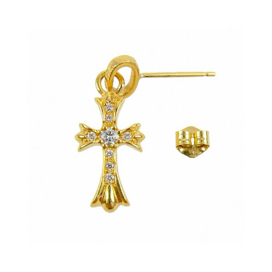 Chrome Hearts Gold Plated Cross Stud Earrings