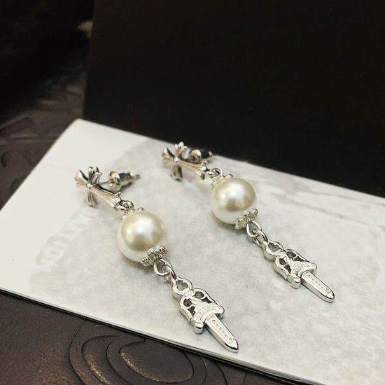 Chrome Hearts Pearl Cross Drop Earrings