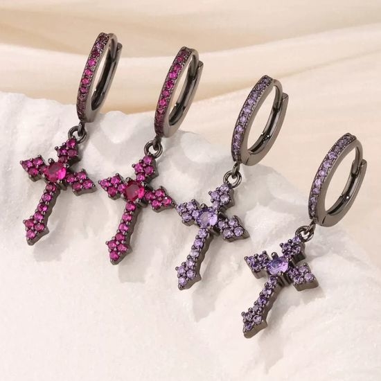 Chrome Hearts Gunmetal Inlaid Cross Drop Earrings