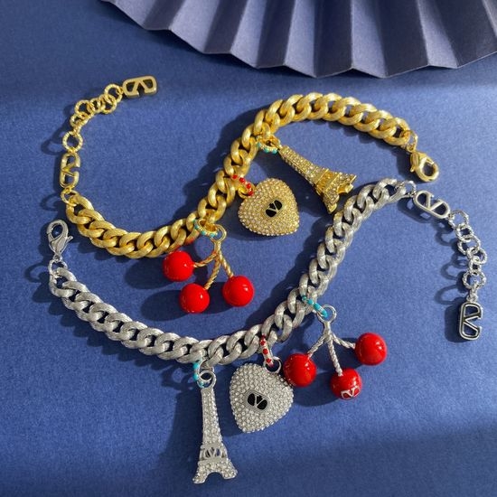 Valentino Red Enamel Cherry Charm Bracelet