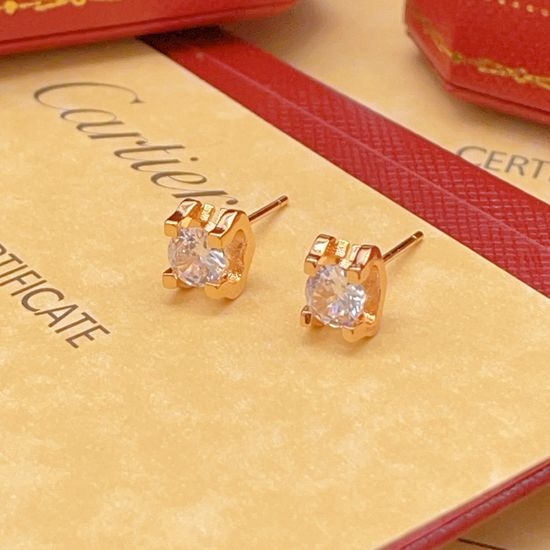 Cartier Horn Rhinestone Rose Gold Stud Earrings
