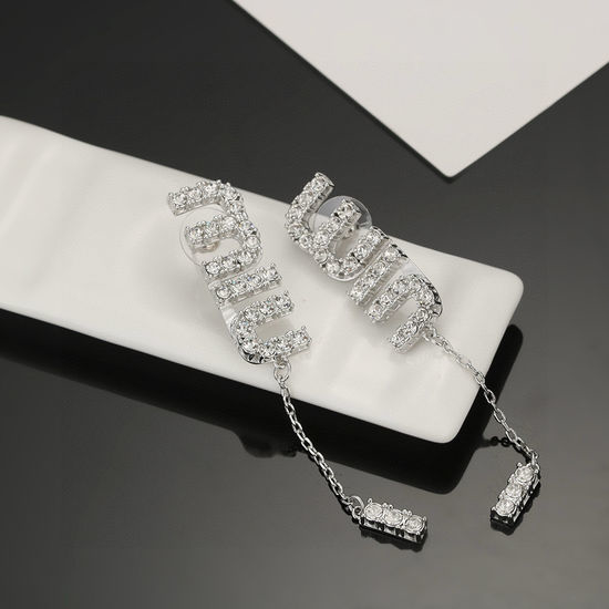 Miu Miu Chain Design Crystal Stud Earrings Exquisite Craft