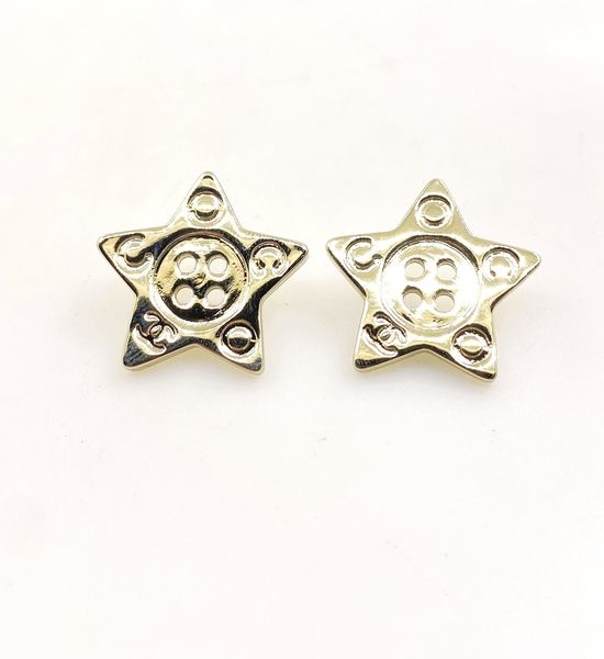Chanel Light Gold Star Button Brass Stud Earrings