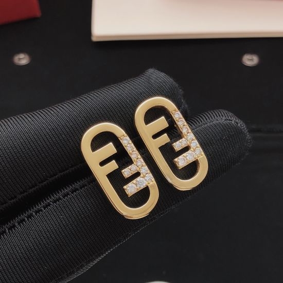 Fendi Smooth Rhinestone Stud Earrings Brass Material