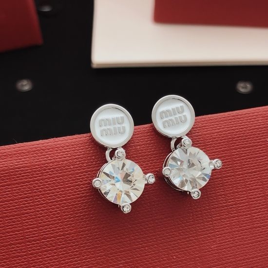 Miu Miu Round Diamond Drop Stud Earrings Brass