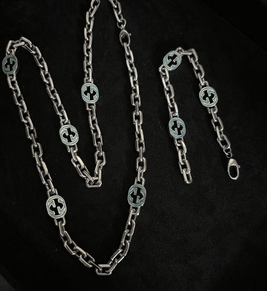 Gucci Enamel Drop Pendant Necklace Bracelet Set