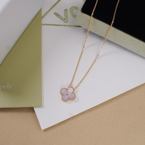 Van Cleef & Arpels VCA Diamond Mother of Pearl Clover Necklace