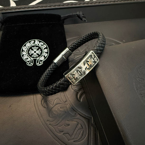 Chrome Hearts Vintage Cross Leather Rope Bracelet
