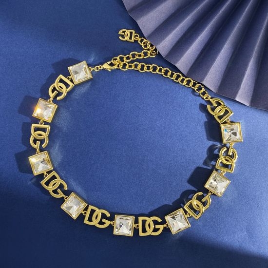 Dolce & Gabbana Square Rhinestone Brass Chain Necklace