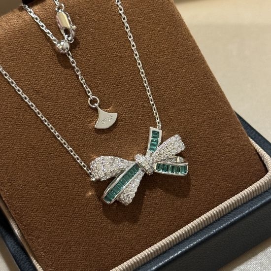 Graff Green Diamond Bow Pendant Necklace