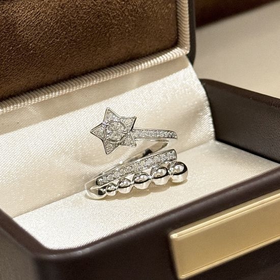 Chanel Elegant Sterling Silver Two Finger Ring