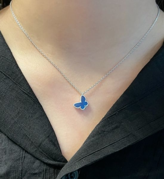 Van Cleef & Arpels VCA Blue Agate Butterfly Pendant Necklace