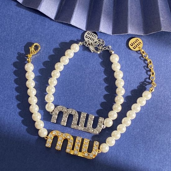 Miu Miu Rhinestone Pearl Adjustable Bracelet