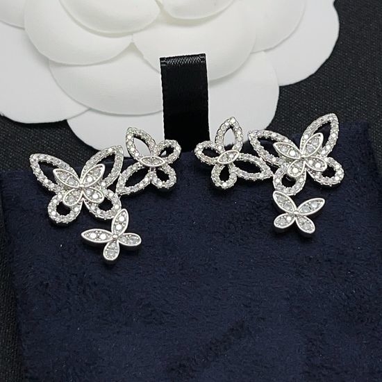 Fendi Diamond Three Butterfly Stud Earrings