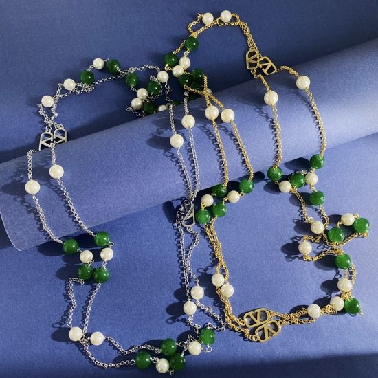 Valentino Long Pearl Beaded Sweater Chain Necklace