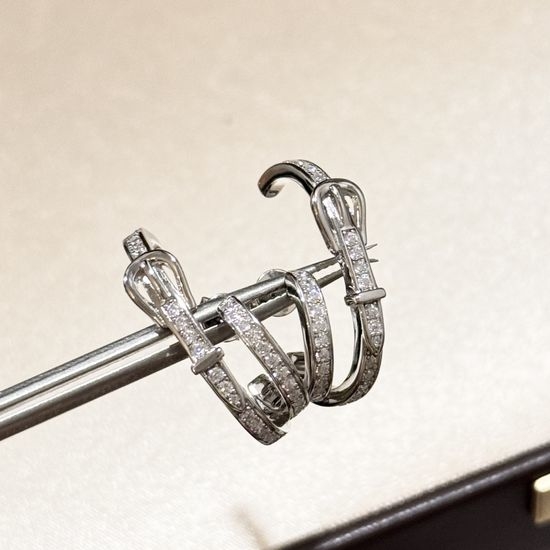 Hermes Crystal Buckle Sterling Silver Earrings