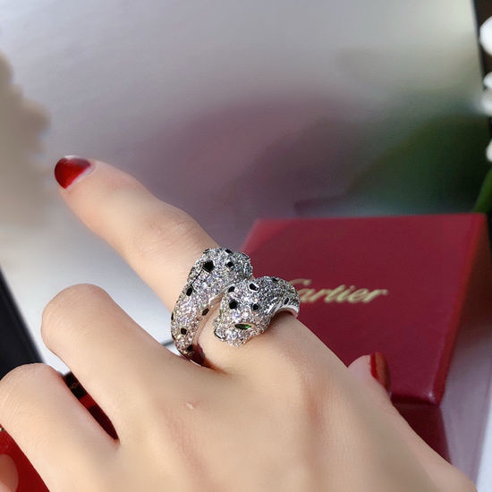 Cartier Panther Head Diamond Ring with Emeralds