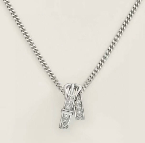 Hermes Belt Buckle Diamond Pendant Necklace