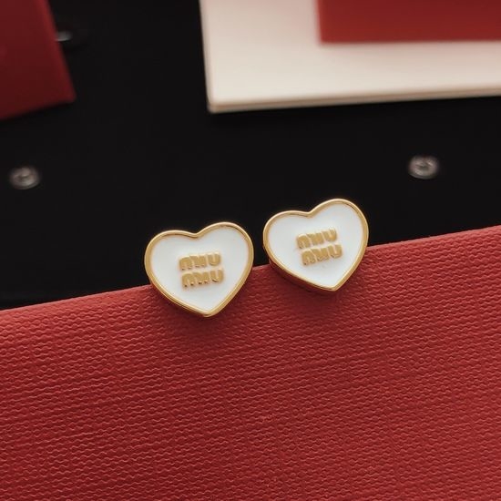 Miu Miu White Heart-shaped Brass Stud Earrings