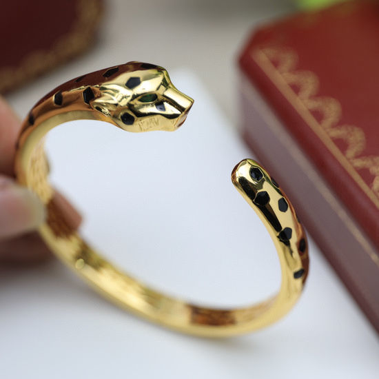 Cartier Gold Plated Panther Bracelet with Diamond Emerald Onyx