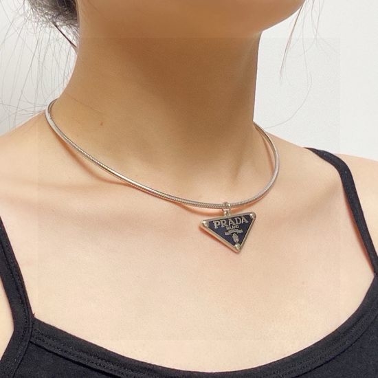 Prada Triangle Tag Choker Necklace