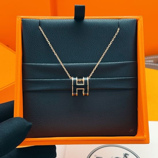 Hermes Black Enamel Rose Gold Large Brass Necklace