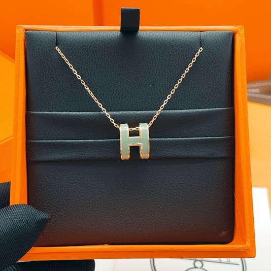 Hermes Blue Enamel Rose Gold Plated Necklace