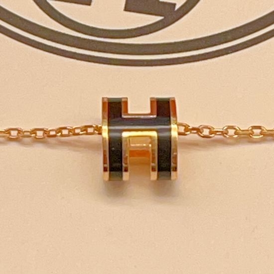 Hermes Black Enamel Mini Rose Gold Necklace
