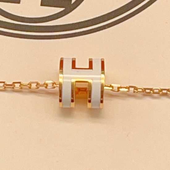 Hermes White Enamel Mini Rose Gold Necklace