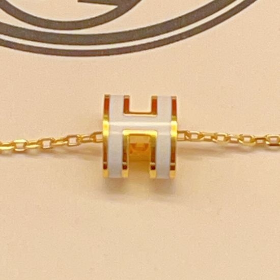 Hermes White Enamel Mini Golden Necklace