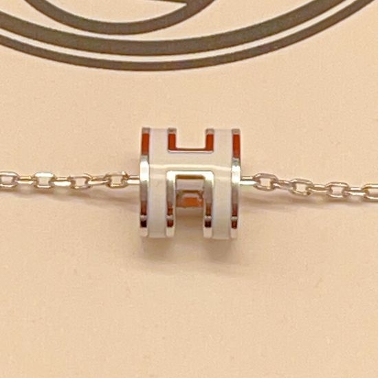 Hermes White Enamel Mini Silver Necklace