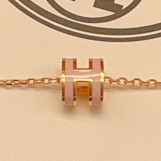 Hermes Mini Pink Enamel Rose Gold Necklace