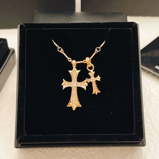 Chrome Hearts Rose Gold Double Cross Diamond Necklace