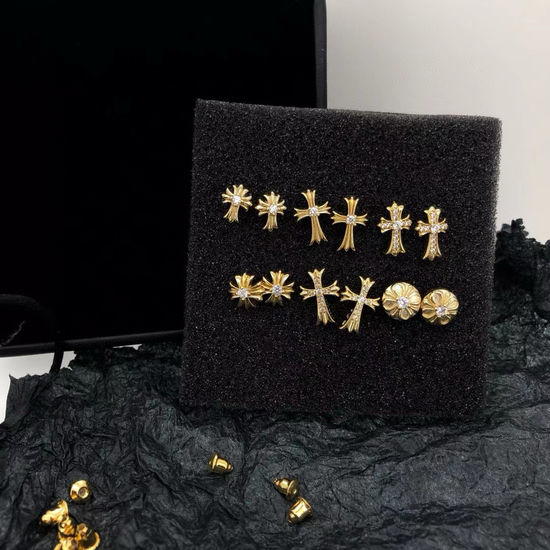 Chrome Hearts Premium Craft Gold Tone Stud Earrings