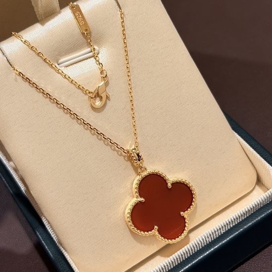 Van Cleef & Arpels VCA Sterling Silver Carnelian Long Pendant Necklace