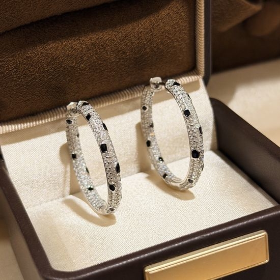 Cartier Sterling Silver Enamel Pavé Diamond Earrings